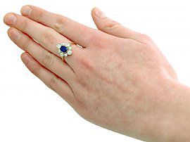 Wearing 1930s Blue Sapphire and Diamond Ringamond Ring
