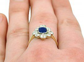 1930s Sapphire and Diamond Ring on Finger