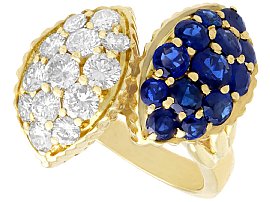 1.66ct Sapphire and 1.96ct Diamond, 18ct Yellow Gold Twist Ring - Vintage Circa 1980