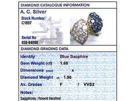 grading card sapphire and diamond ring