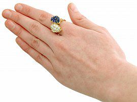 wearing Vintage Sapphire and Diamond Ring Yellow Gold