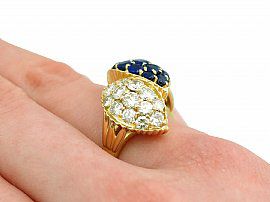 Vintage Sapphire and Diamond Ring Yellow Gold on hand