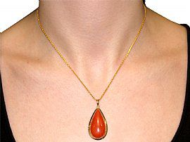 Vintage Coral Pendant in Gold Wearing