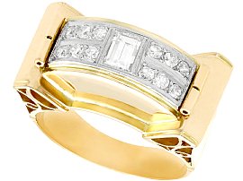 0.98ct Diamond and 18ct Yellow Gold Dress Ring - Art Deco - Vintage Circa 1940