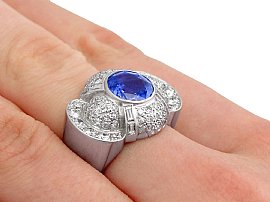 Sapphire and Diamond Ring Platinum on finger