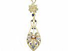 0.19ct Sapphire and 0.11ct Diamond, Pearl and Enamel, 18ct Yellow Gold Pendant - Antique Victorian