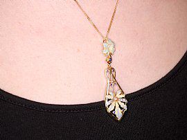 Victorian Diamond and Enamel Pendant Neck Wearing