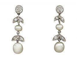 0.56ct Diamond and Natural Pearl, 9ct Yellow Gold Drop Earrings - Antique Circa 1880