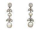 0.56ct Diamond and Natural Pearl, 9ct Yellow Gold Drop Earrings - Antique Circa 1880