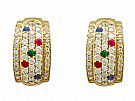 1.96ct Diamond and Sapphire, Ruby and Emerald, 14ct Yellow Gold Earrings - Vintage Circa 1980