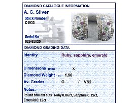 Vintage Diamond and Gemstone Earrings grading card