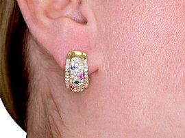 Vintage Diamond and Gemstone Earrings wearing image