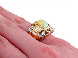 Vintage Gold Opal Dress Ring wearing 3/4 view