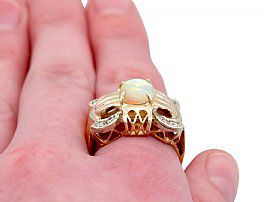 Vintage Gold Opal Dress Ring wearing close up view