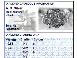 Diamond Dress Ring in Platinum grading card