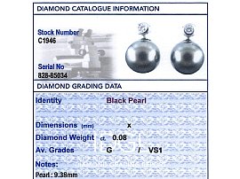 black pearl earrings with diamonds grading card