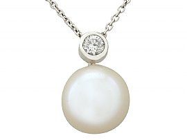Cultured Pearl and 0.19ct Diamond, 18ct White Gold Necklace - Vintage Circa 1980