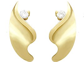 0.18ct Diamond and 18ct Yellow Gold Earrings - Vintage Circa 1950