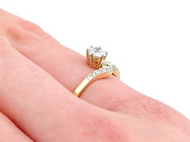 Antique Diamond Twist Ring in Yellow Gold Hand Wearing