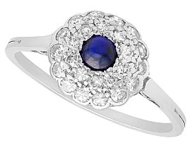 0.28ct Sapphire and 0.48ct Diamond, Platinum Cluster Ring - Antique Circa 1925