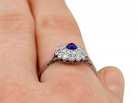 Small Antique Sapphire Ring on Hand