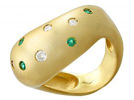 0.13ct Emerald and 0.15ct Diamond, 18ct Yellow Gold Dress Ring - Vintage Circa 1960