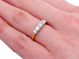 1930s Diamond Five Stone Ring in Gold Hand Wearing