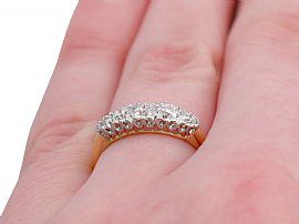 1930s Diamond Five Stone Ring in Gold Finger Wearing