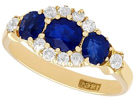 1.50ct Sapphire and 0.35ct Diamond, 18ct Yellow Gold Dress Ring - Antique Circa 1900