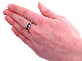 Antique Sapphire and Diamond Ring Yellow Gold Wearing