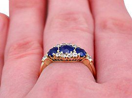 Antique Sapphire and Diamond Ring Yellow Gold Finger Wearing