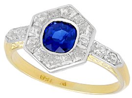 0.81ct Sapphire and 0.71ct Diamond, 18ct Yellow Gold Dress Ring - Antique French Circa 1920
