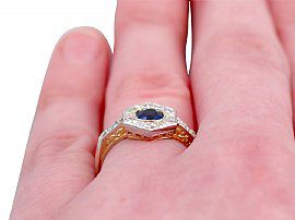 1920s Blue Sapphire and Diamond Dress Ring Finger Wearing