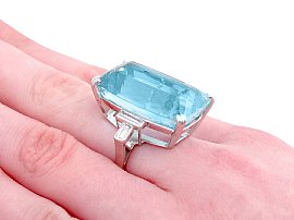 45 carat Aquamarine Cocktail Ring on finger