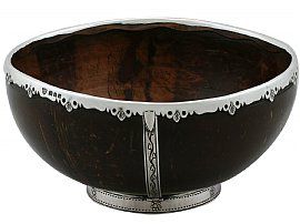 Sterling Silver Mounted Coconut Bowl - Arts and Crafts - Antique George V