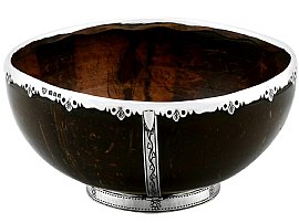 Sterling Silver Mounted Coconut Bowl - Arts and Crafts - Antique George V