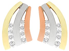 0.22ct Diamond and 14ct Rose, White and Yellow Gold Stud Earrings - Vintage Circa 1960
