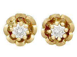 0.28ct Diamond and 18ct Yellow Gold Stud Earrings - Vintage Circa 1960