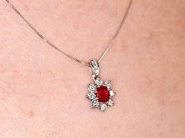 Neck Wearing 1970s Ruby and Diamond Pendant