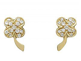 0.18ct Diamond and 18ct Yellow Gold 'Clover' Earrings - Vintage Italian Circa 1980