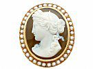 Agate and Seed Pearl, 18ct Yellow Gold Cameo Brooch - Antique French circa 1880