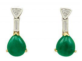 2.96ct Emerald and 0.56ct Diamond, 18ct Yellow Gold Drop Earrings - Vintage Circa 1990