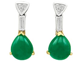 2.96ct Emerald and 0.56ct Diamond, 18ct Yellow Gold Drop Earrings - Vintage Circa 1990