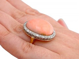 Antique Coral and Yellow Gold Ring on Hand