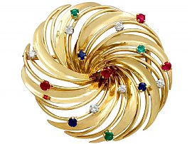 Emerald, Ruby, Sapphire and Diamond, 18ct Yellow Gold Brooch by Boucheron - Vintage French Circa 1950
