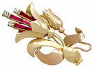 Synthetic Ruby and 0.16ct Diamond, 18ct Yellow Gold Spray Brooch - Art Nouveau - Vintage Circa 1940