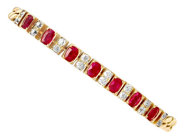Antique Ruby and Diamond Line Bracelet