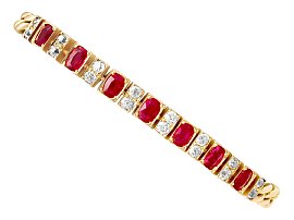 3.30ct Ruby and 1ct Diamond, 18ct Yellow Gold Line Bracelet - Antique Circa 1930