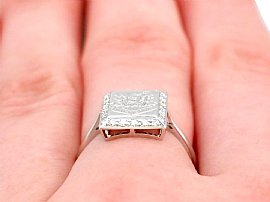 Antique Platinum Diamond Ring for Sale Wearing