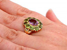 Victorian Amethyst and Peridot ring Hand Wearing